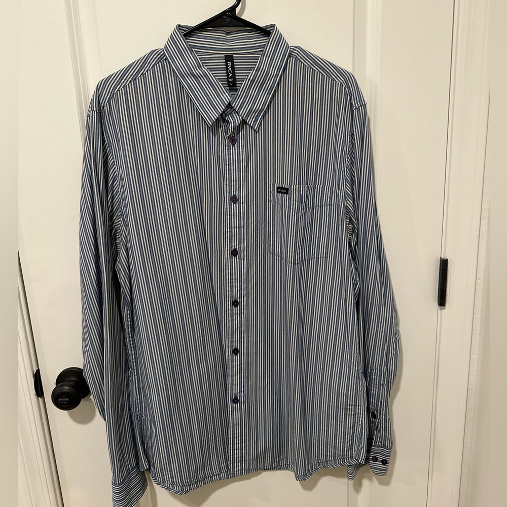 RVCA Blue/White Striped Dress Shirt - Size Large L